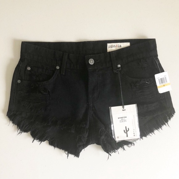 pistola Pants - Pistola Black Gigi Distressed Cutoff Jean Shorts S
